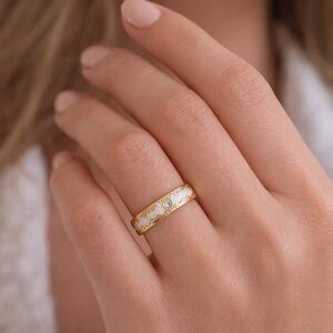 Gold & White Enamel Vintage Style Ring | CZ Detail Band | Elegant Statement 8